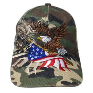 Eagle American Flag Strapback Baseball Cap Multi One Size Camo Embroidered Ezcap